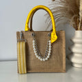 DESTOCKAGE ! Sac Jute "Bijoux" Personnalisé avec Prénom – Bijou de Sac, Ruban Satiné & Bandoulière