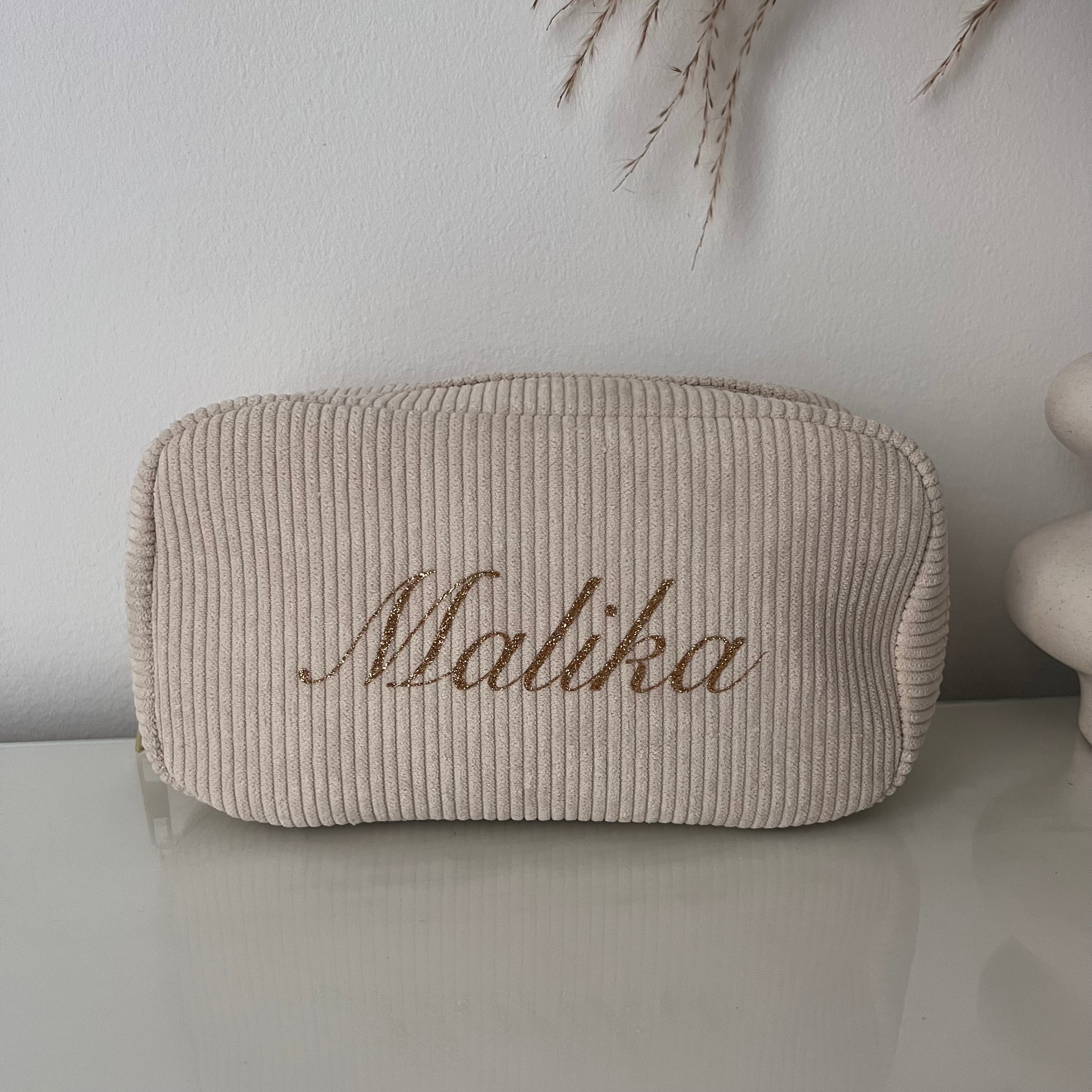 Trousse de beauté velours côtelé personnalisé avec prénom