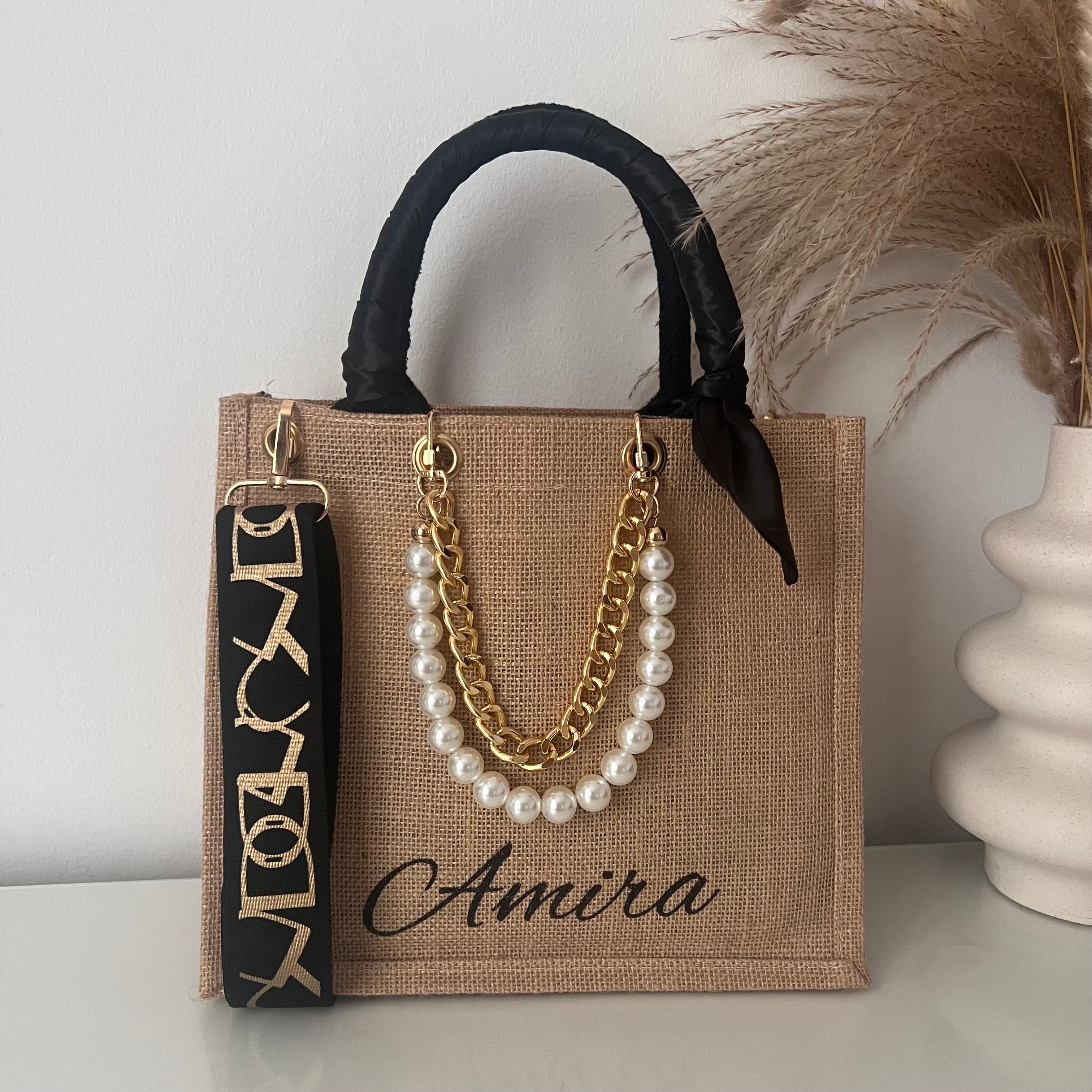 Sac en Toile de Jute " Bijoux " avec Prénoms Personnalisé