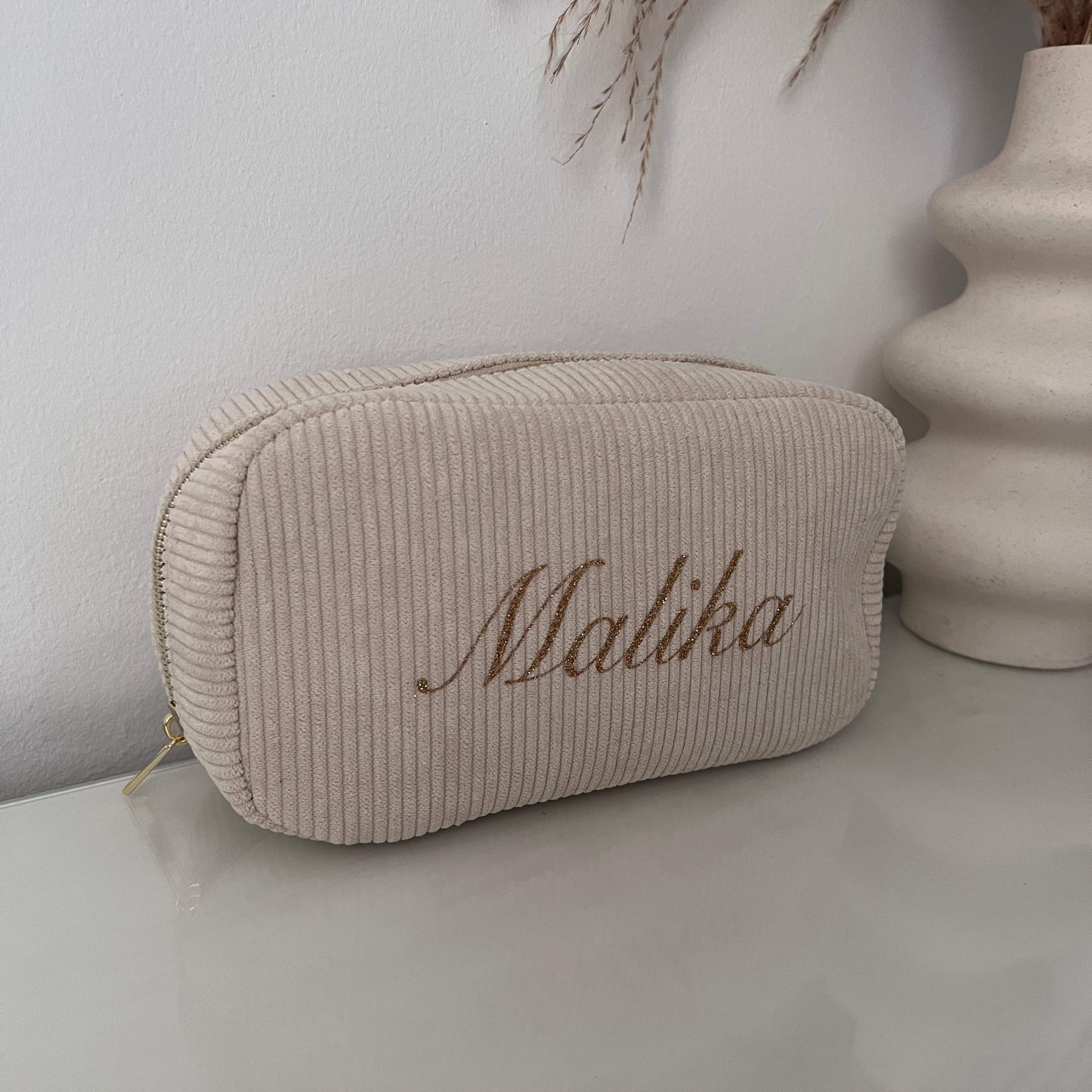 Trousse de beauté velours côtelé personnalisé avec prénom