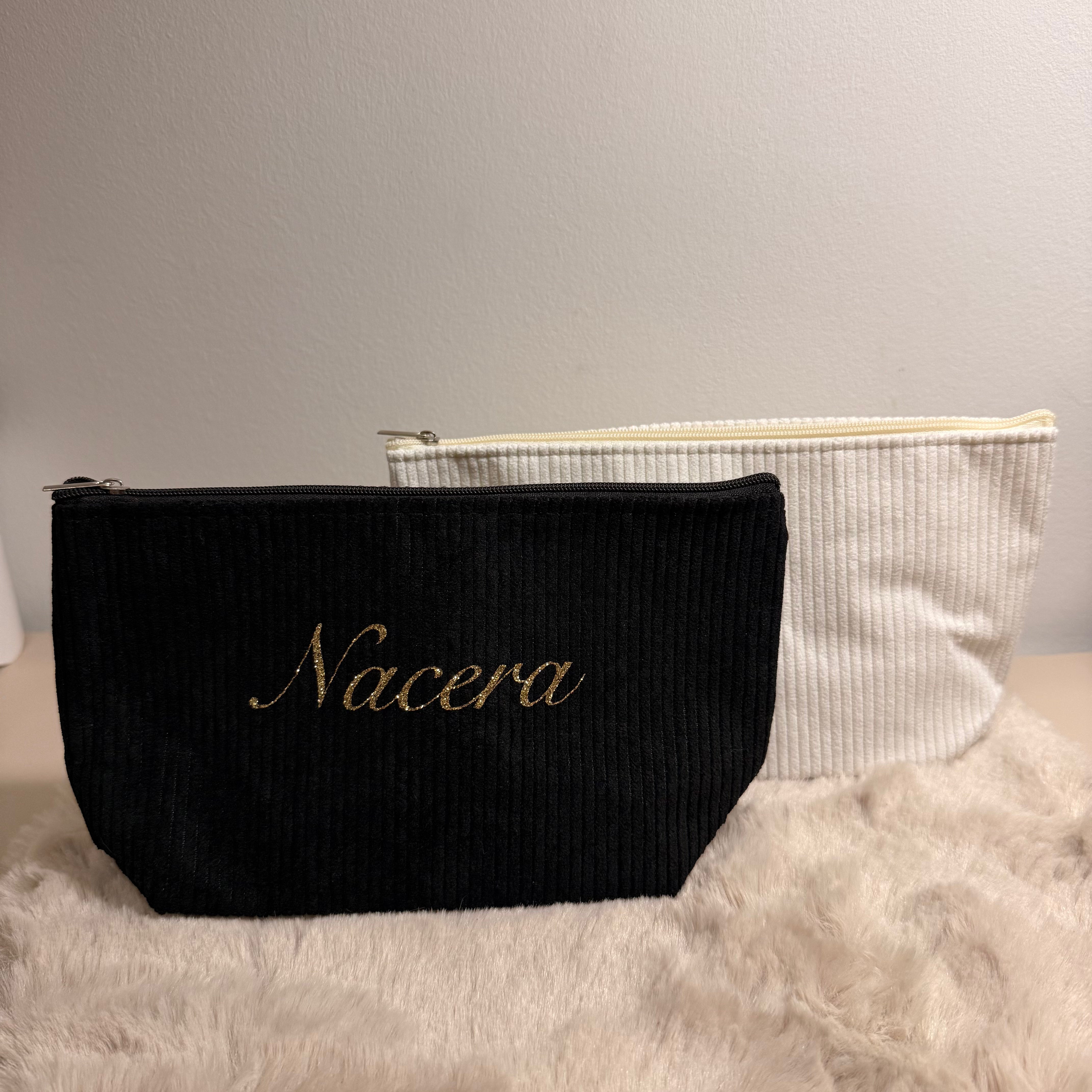 Trousse de beauté velours côtelé personnalisé avec prénom