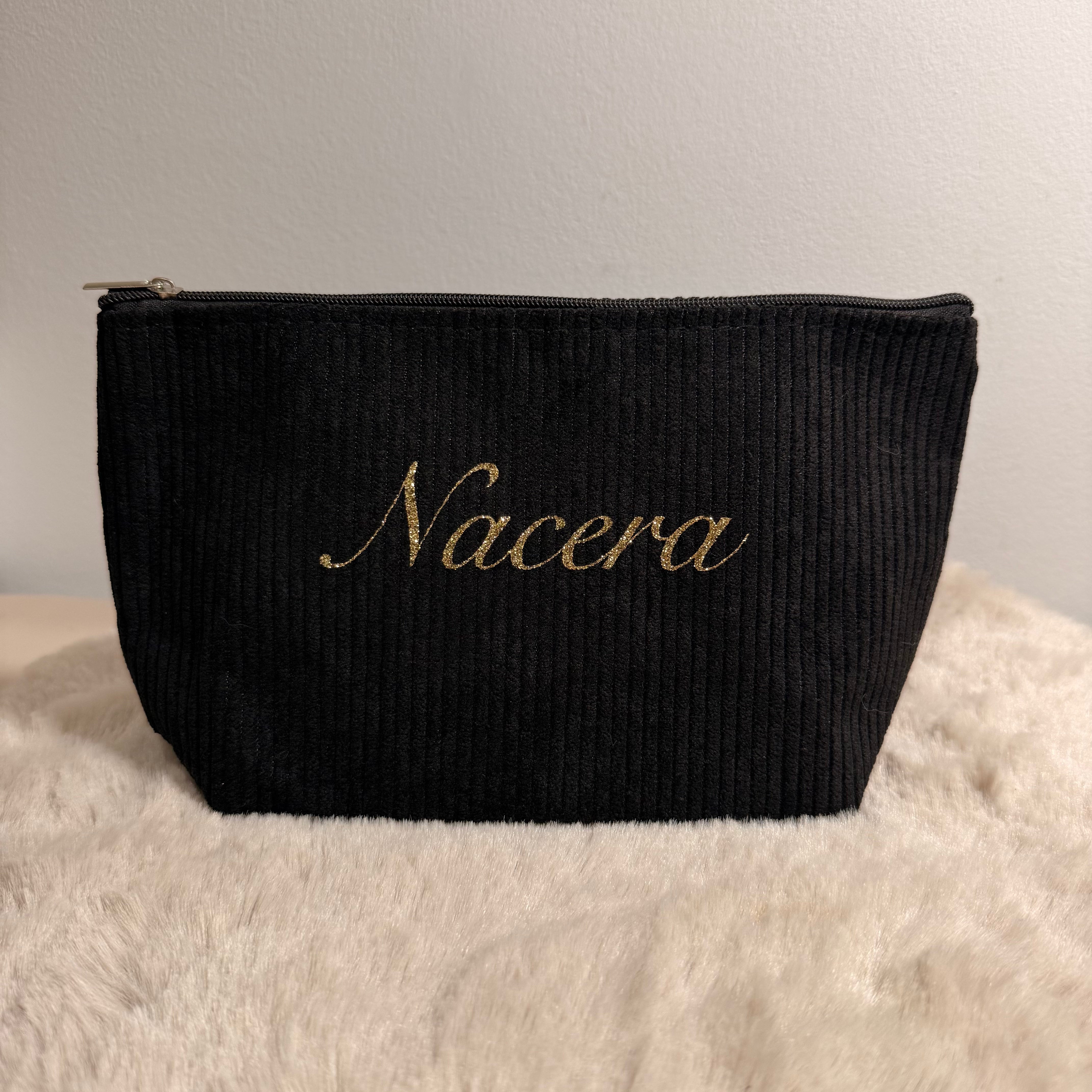 Trousse de beauté velours côtelé personnalisé avec prénom