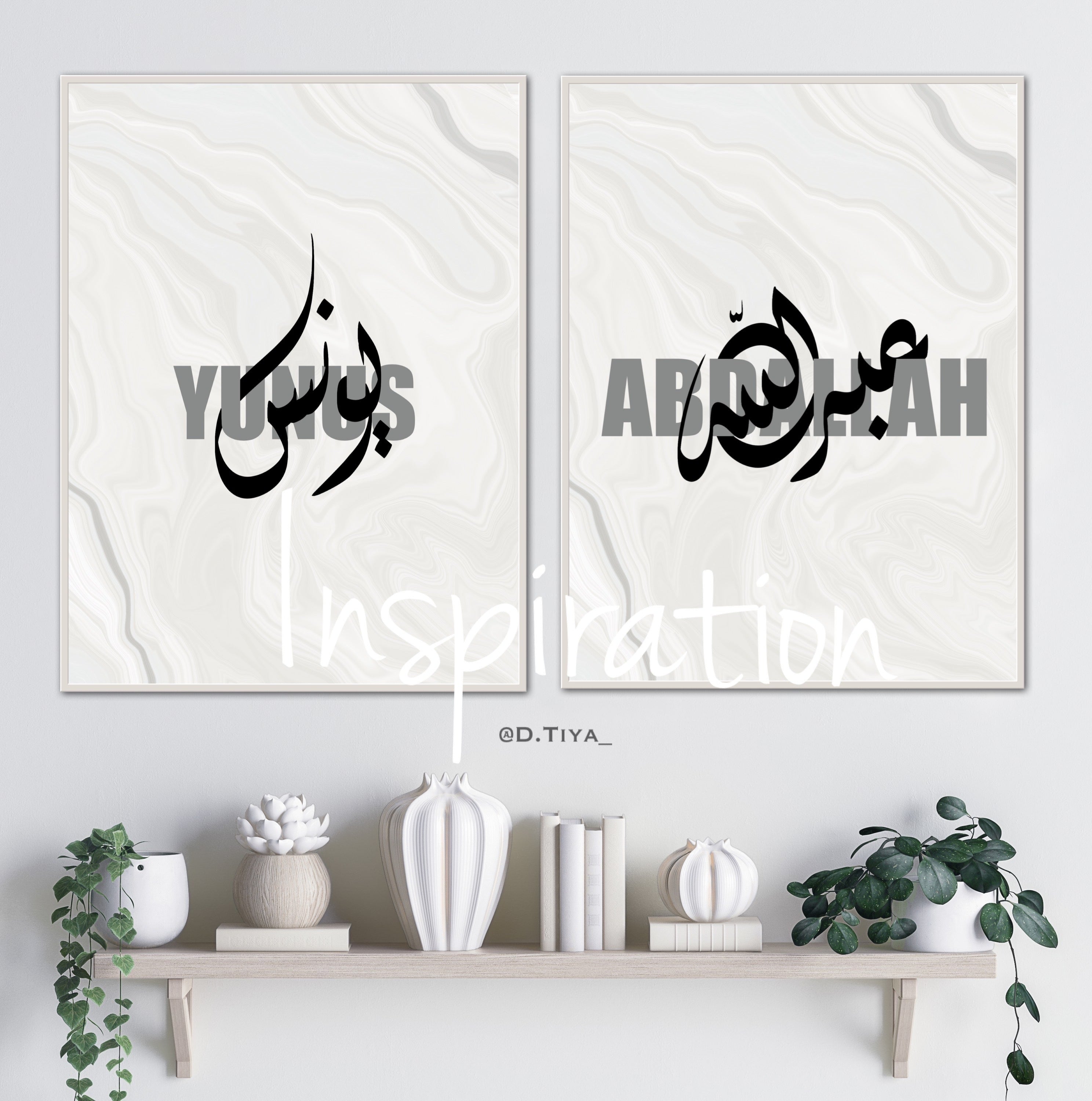 Calligraphie Prénom entrelacer sur fond marbré gris clair